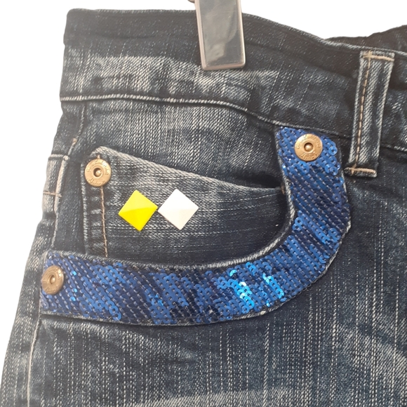 Akademiks Vintage Y2K Women's Embellished Slim Fit Jeans Blue Sequins Size 32 - Picture 4 of 12